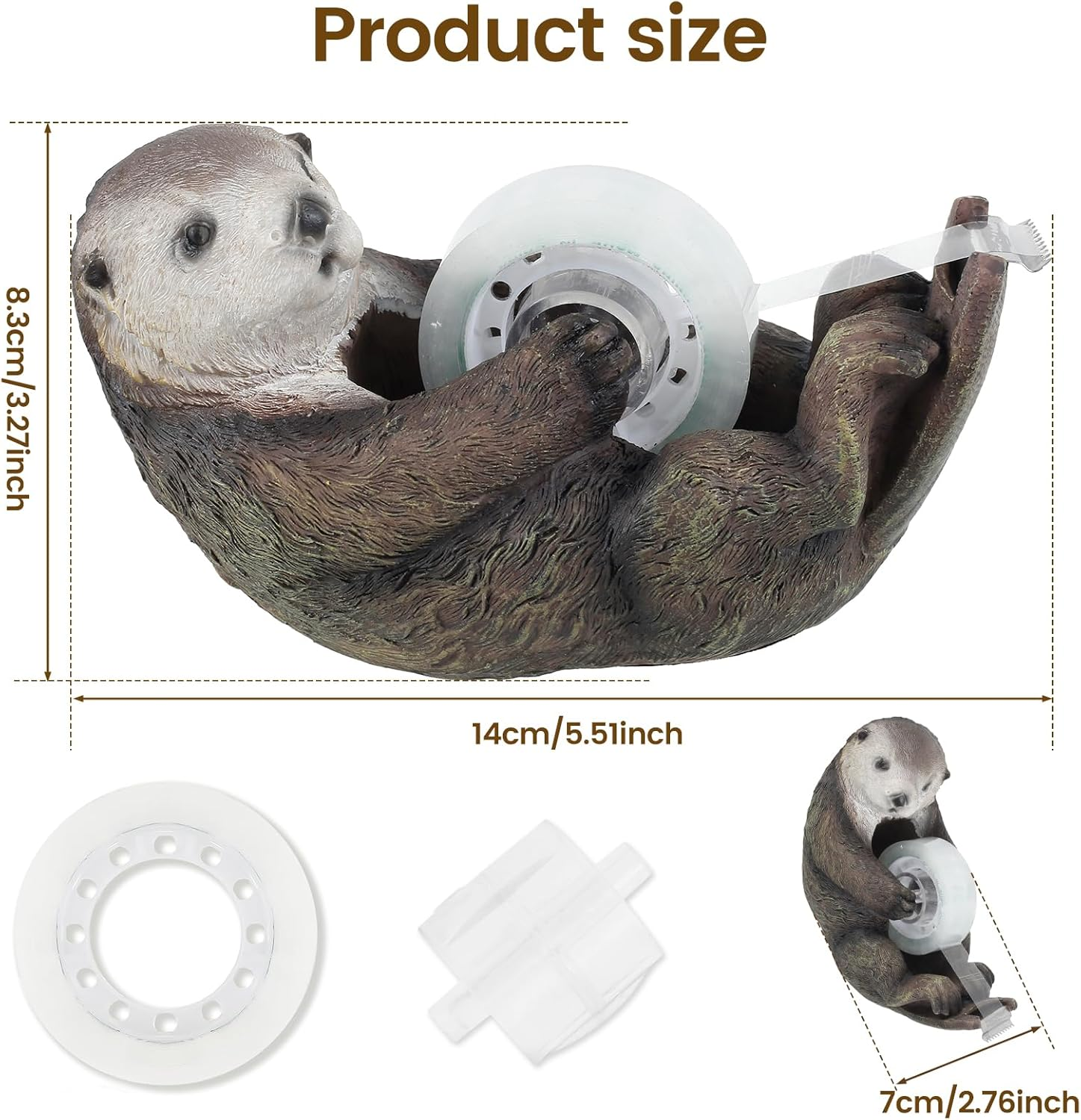 HSHGZSR Tape Dispenser Cute Animal Decor Figurine Resin Tape Holder Roll Holder Resin Stationery Desk Organizer Tape Cutting Tools Fun Small Tape Dispenser for Home School Office image number 2