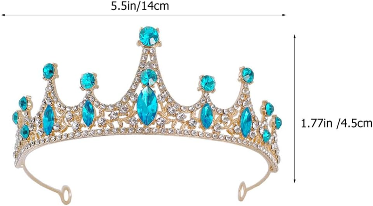 Girls Crystal Tiara Crown Silver Princess for Birthday Party Rhinestones Headbands Bride Wedding Headpieces for Girls(Sky Blue) image number 2