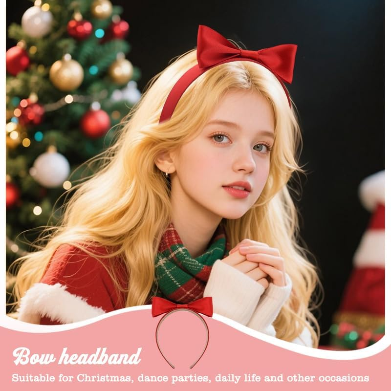 Bow Headbands for Women Red Bowknot Headband Hairband with Bow Head Bands for Women'S Hair Non Slip Christmas Headbands for Girls Women Cosplay Costume Accessories - Black image number 7