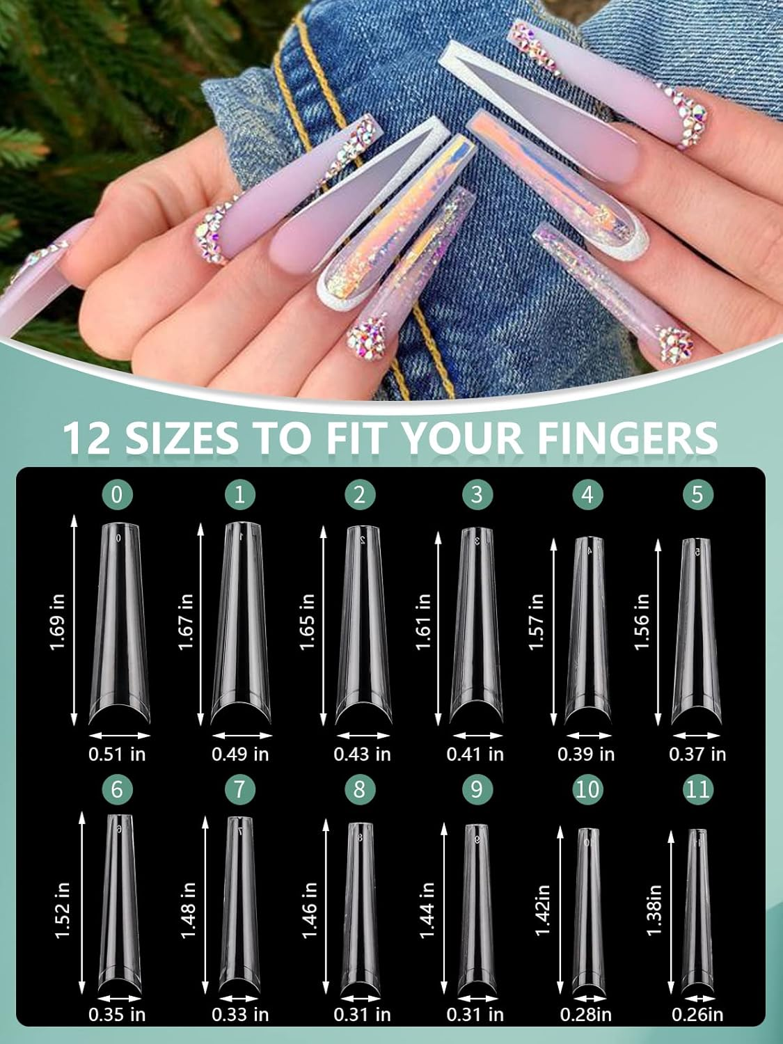 480PCS XL Long Clear Nail Tips, 240PCS Coffin Nails Tips with 240PCS NO C Curve Square Nail Tips for Acrylic Nails Professional, Half Cover Straight Ballerina Nail Extension Tips for Nail Salons Home image number 5