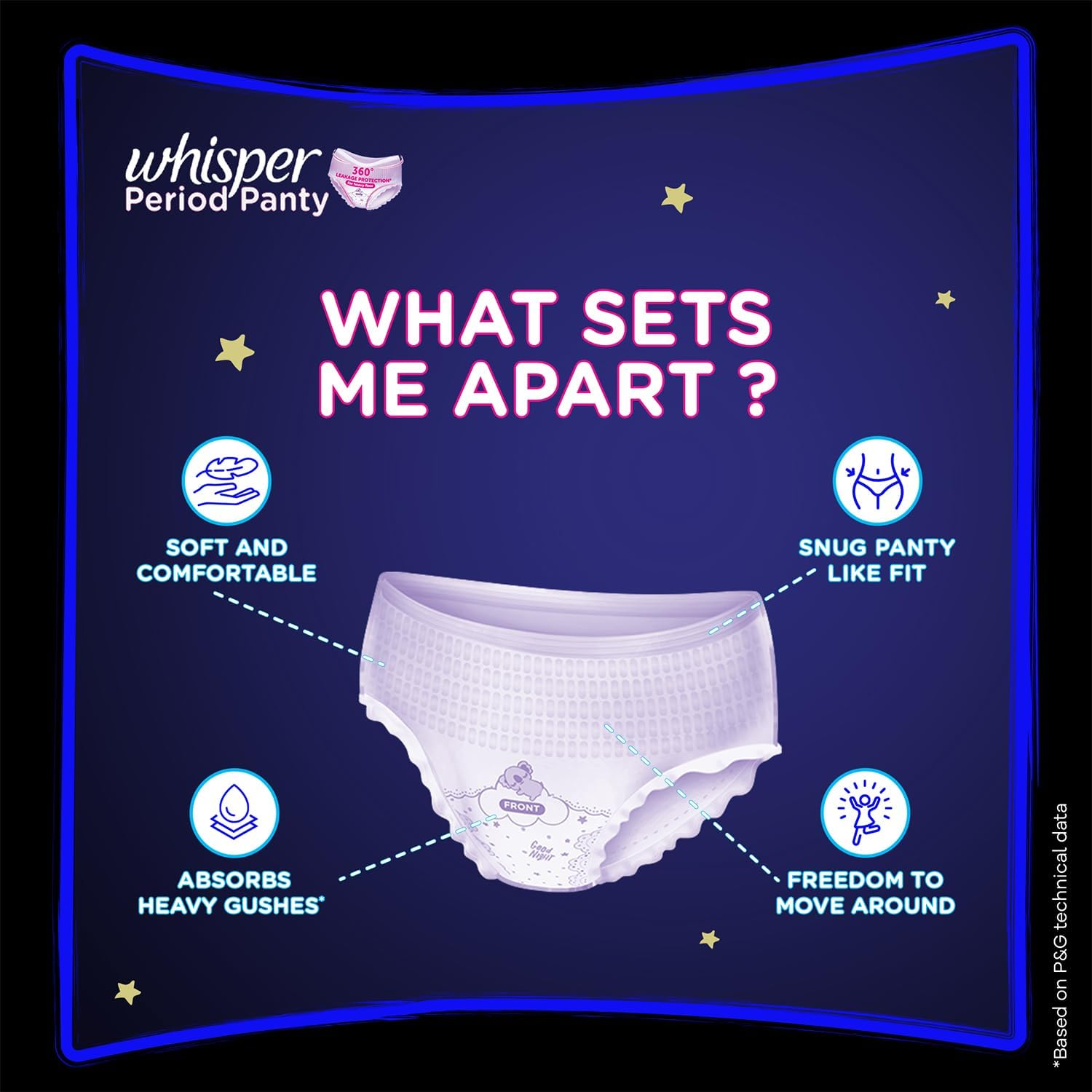 Whisper Super Absorbent Period Panty, 6 M-L Pants, 360 Degree Leakage Protection for Heavy Flow, Panty like Fit for Full Back Coverage, Absorbs Heavy Gushes, Silky Soft, Comfortable Feel, Women image number 4