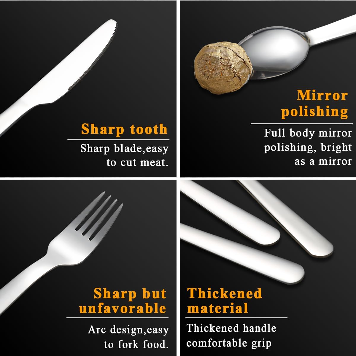 Evanda Portable Cutlery Set, Include Knife Fork Spoon, Stainless Steel Camping Flatware with Black Bag, for Outdoor, Picnic, Camping, Travel, Dishwasher Safe image number 1