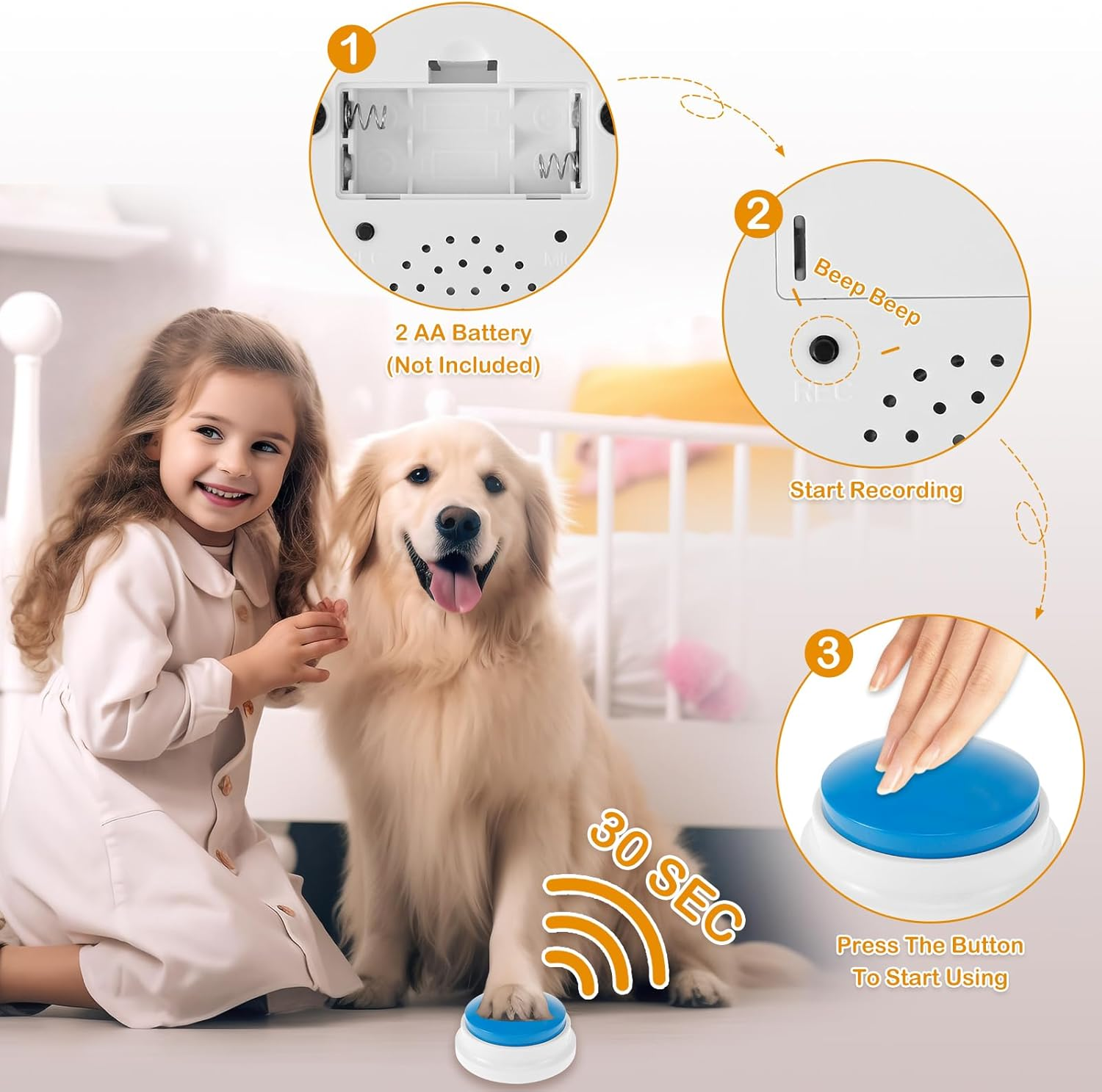 DJAPWPX 4Pcs Dog Talking Button 4 Colors Recordable Dog Training Buttons 30 Seconds Voice Recording Reusable Dog Training Buzzers Voice Recording Button with Anti-Slip Mat for Pet Dog Study Office image number 1
