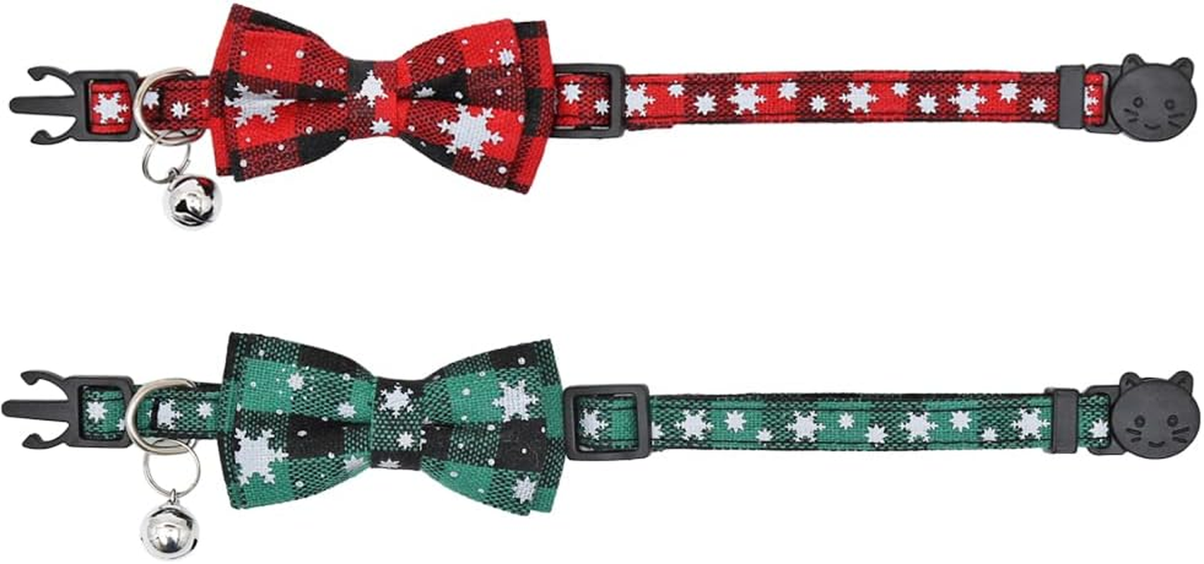 2 Pack/Set Cat Collar Reflective Breakaway with Cute Bow Tie and Bell Plaid for Kitty Adjustable Safety image number 4