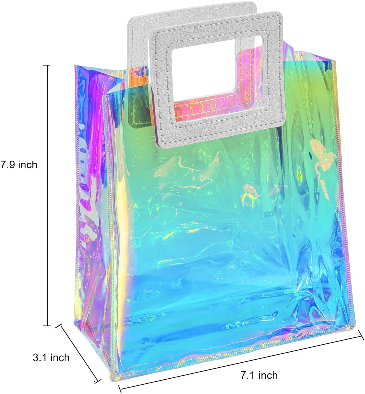 Holographic Small Gift Bags 2 Pack 7.9 * 7.1 * 3.9 Inch with Handles for Women, Girls, Birthday, Christmas, Bachelorette Party Favors, Shopping Reusable Clear Gift Wrap Bag image number 4