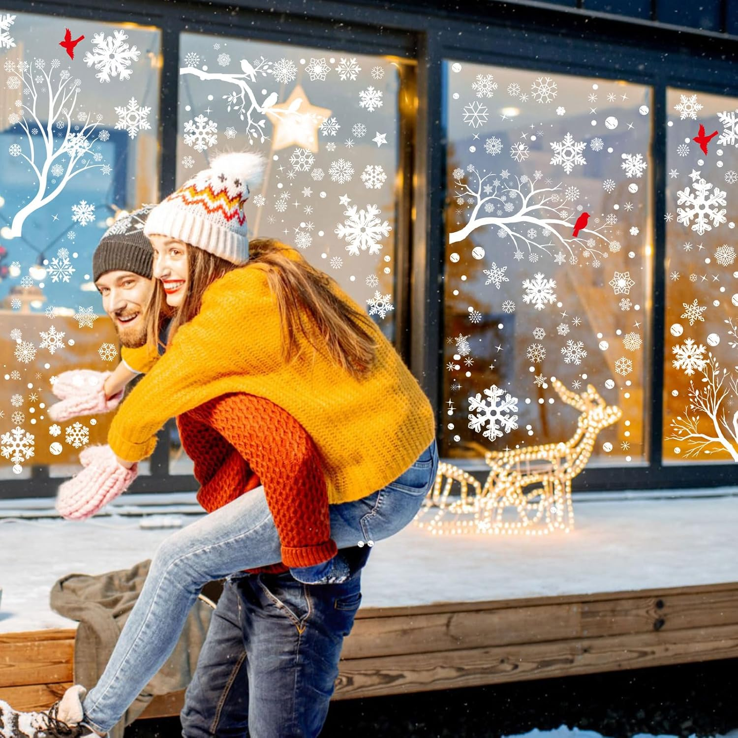 249 PCS Snowflake Window Clings, Geeric Winter Decorations 6 Sheets Christmas Window Cling Stickers Snowflake Branches, Snow, Birds Stickers Removable for Xmas Home Shop Window image number 1