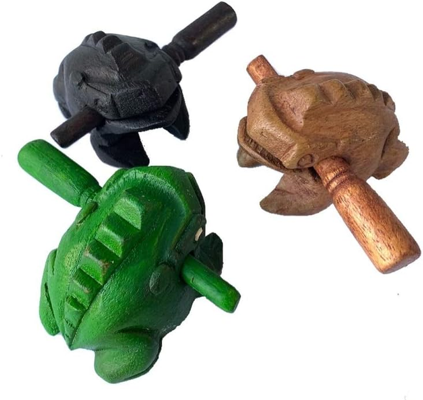 Percussion Instruments Wooden Frog 3 Pieces Set of 2 Inch Small Wood Carving Black Frog Musical Instrument, Products from Thailand, Wooden Frog Musical Instrument. image number 3