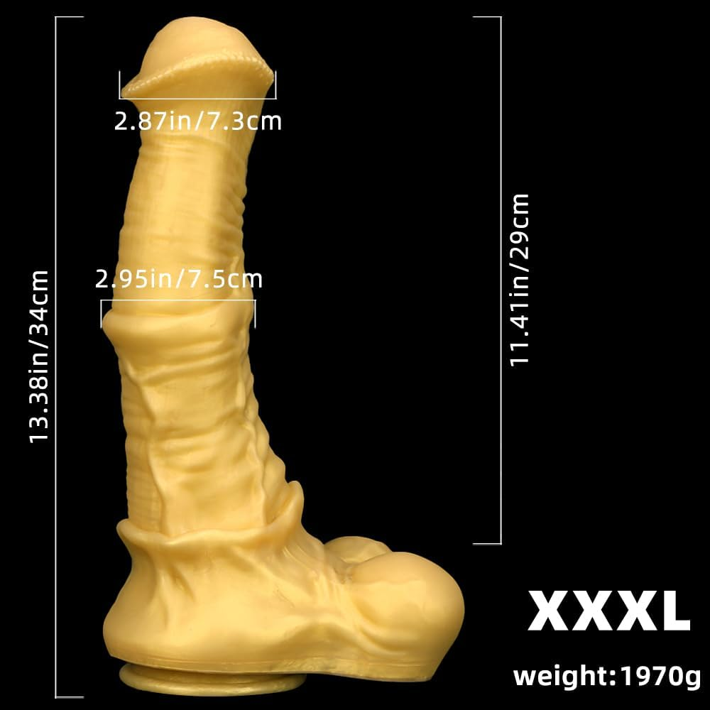 Gienocy XXXL Golden Giant Realistic Silicone Horse Cock Dildo, Animal Fake Dildos Butt Plug G-Spot Vagina Prostatic Stimulation SM Orgasm Adult Sex Toy for Men Women Couple (Golden-Xxxl) image number 6