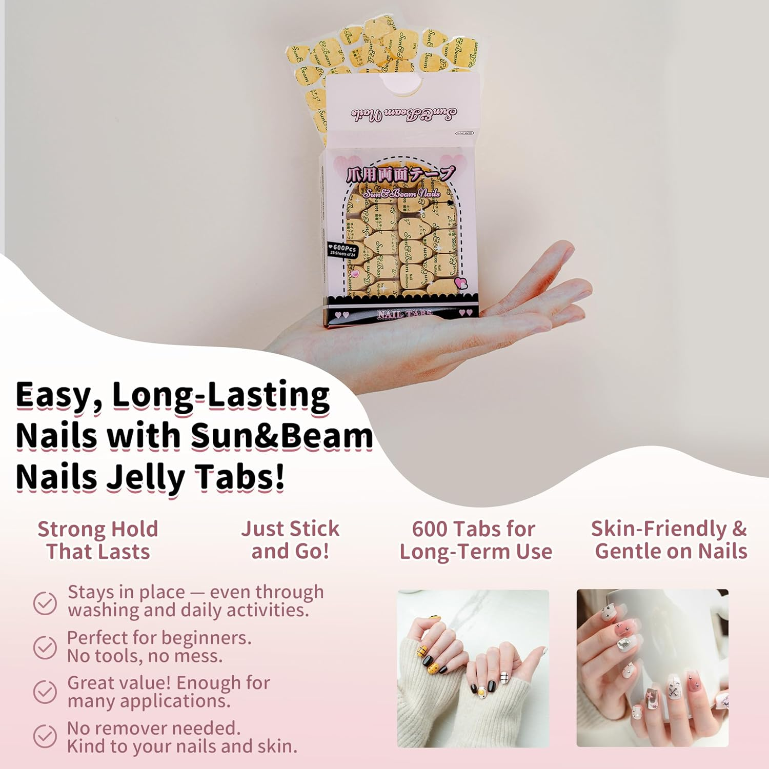 Sun&Beam Nails Jelly Nail Tabs for Press-On Nails Ultra-Thin Strong Hold Waterproof Adhesive 600Pcs Standard Size (Larger Size) image number 4