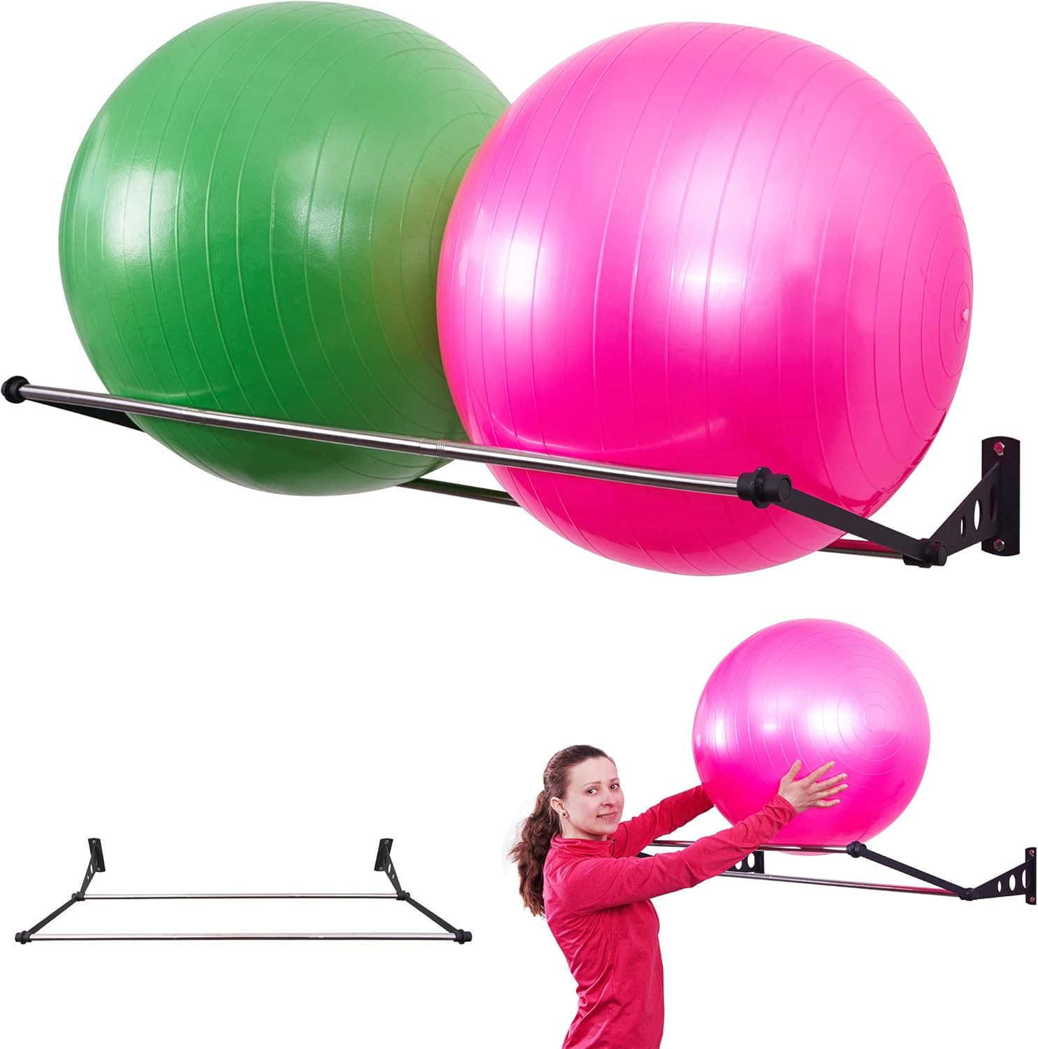 Exercise Ball Holder | Organize Your Space | Wall Mounted Ball Rack | Yoga Ball Holder | Exercise Ball Wall Mount | Fitness Ball Rack | Therapy & Stability Ball Rack | for Gyms, Studios, Home Gyms image number 4