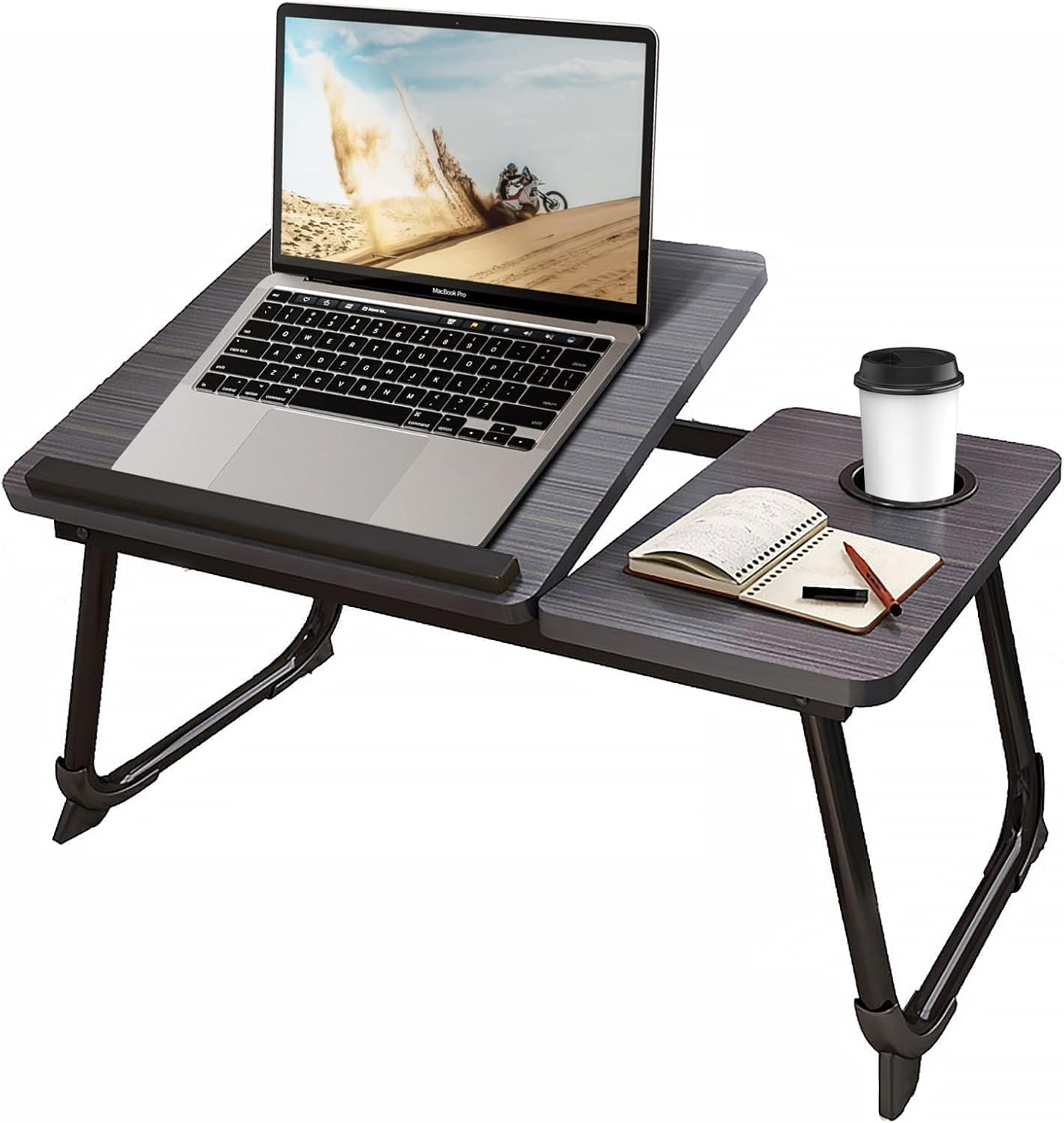 Folding Lap Desk, Foldable Laptop Stand Bed with Cup Holder,Portable & Lightweight,Lap Tablet Desk Breakfast Serving Tray for Sofa Couch (White)