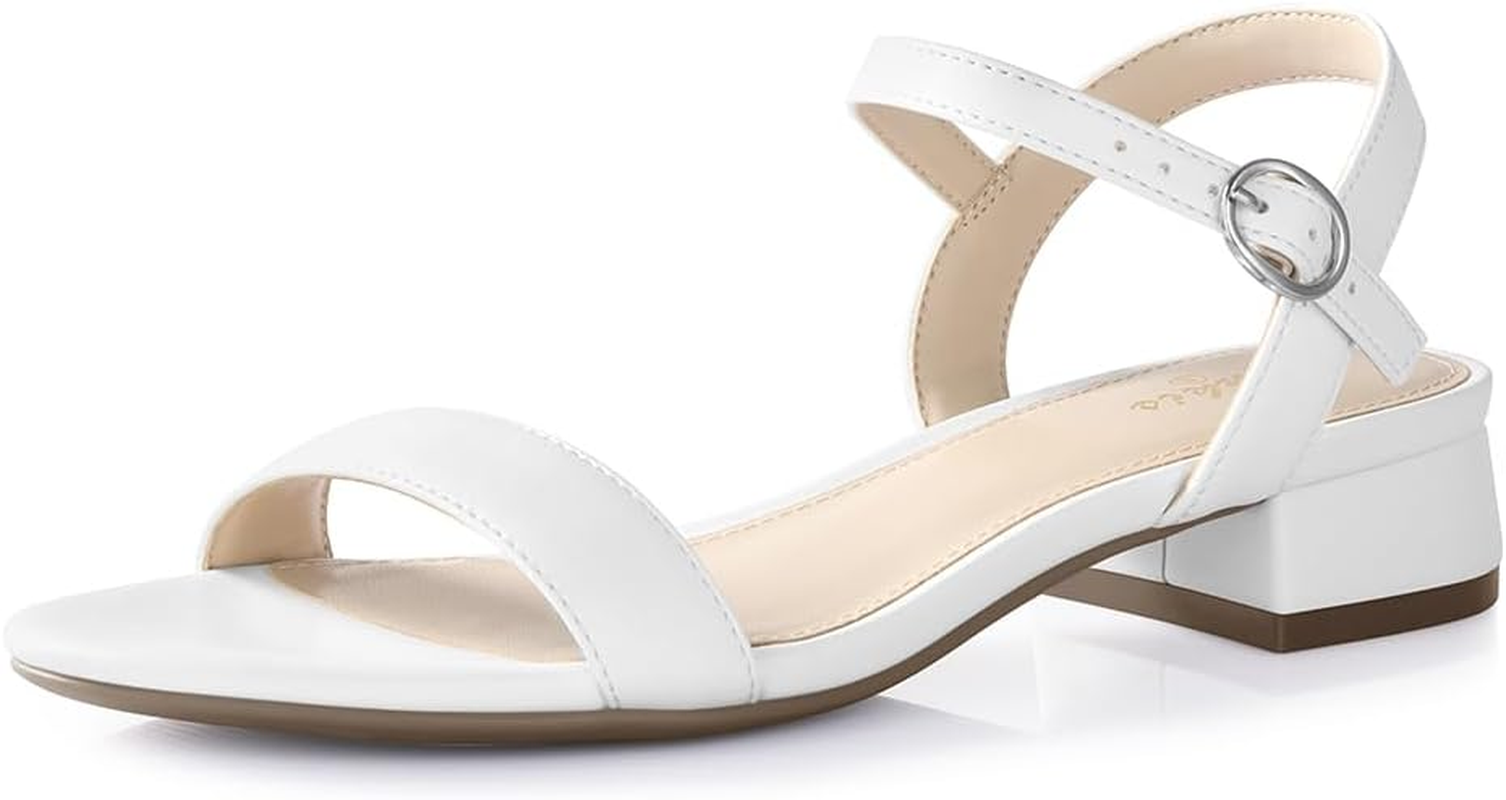 Ankis Women Nude Black White Sandals for Women Low Heel 1 Inch Dressy Sandal Ankle Strap Open Toe Block Short Heeled Summer Classic Comfortable Graduation Holiday Party Casual Flat Shoes 2025