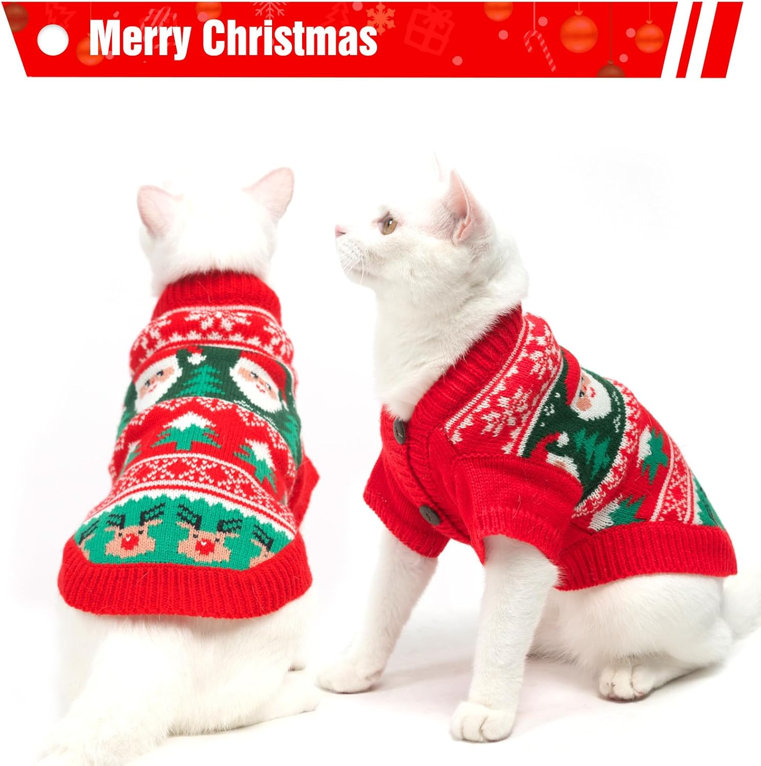 EXPAWLORER Cat Christmas Sweater - Stylish Knitted Christmas Pet Outfit, Soft Clothes for Cats Only, Knitwear Xmas Sweater with Sleeve Warm Apparel, Kitten Clothes for All Cats, Small