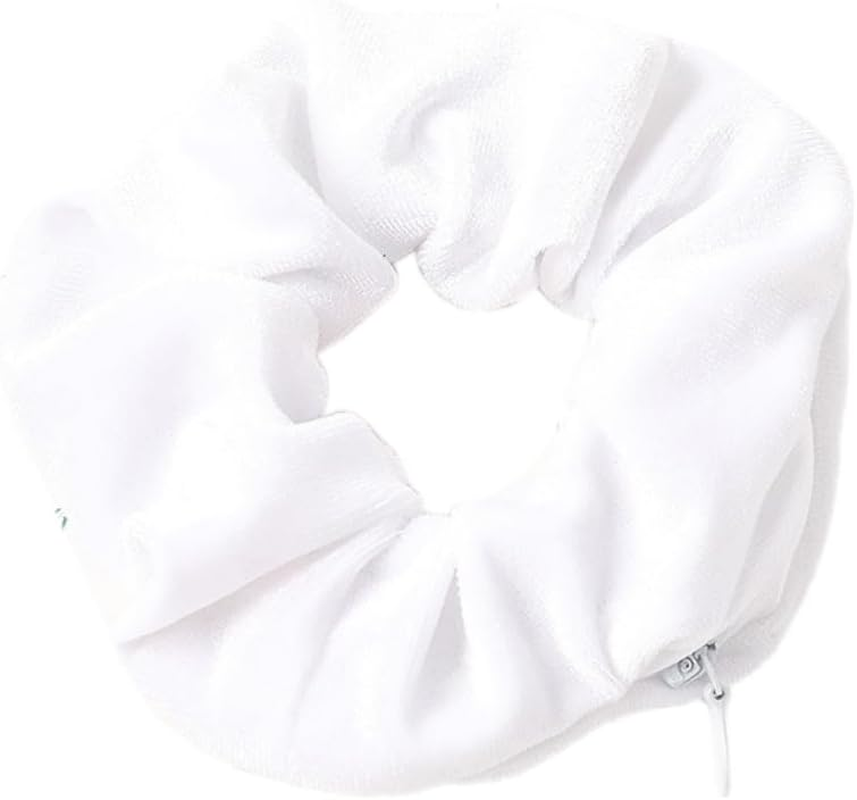 Pack of 3 Colourful Velvet Scrunchies Hair Scrunchies Elastic Hair Bands Women Ponytail Headdress Hair Clips for Girls and Women Hair Accessories with Hidden Zip Pocket, White image number 3