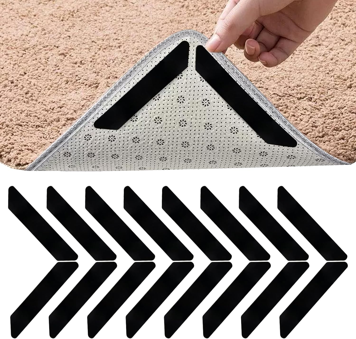 16Pcs Rug Carpet Non Slip Grippers, Reusable Rug Gripper for Hardwood Floors, Rug anti Slip Grips, Keep Corners Flat, Removable(Black)