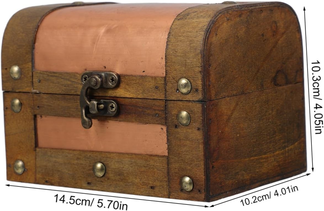 Alipis Wooden Storage Box Vintage Treasure Chest Lock Decorative Jewelry Storage Box Trinket Sundries Case Keepsake Container for Jewelry Small Items Desk image number 1
