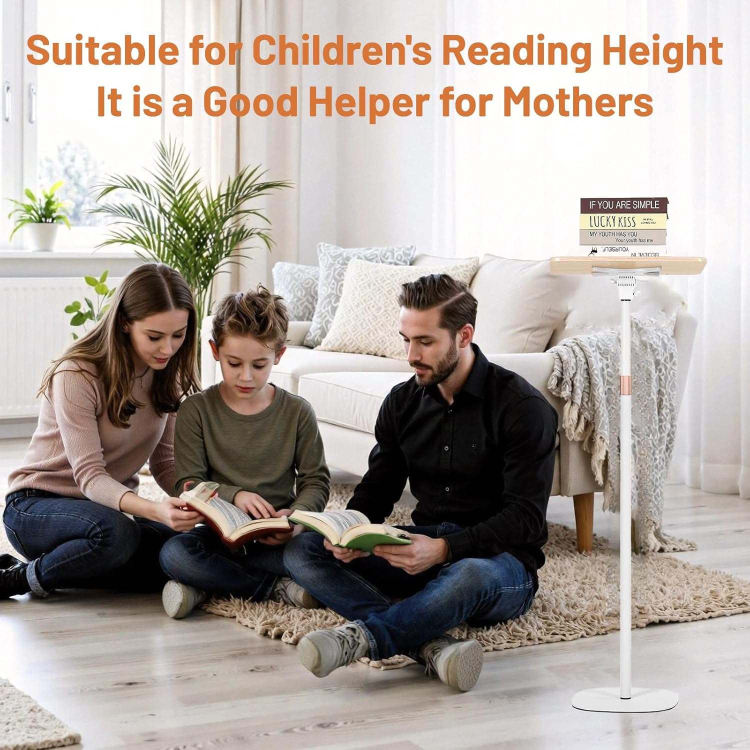 Uandhome Adjustable Book Stand for Reading (50-170CM),180&deg; Rotating Hands,Free Folding Flexible Book Holder with Page Clip for Quran,Cookbooks,Magazines,Textbook,Laptop(Walnut&Black) (Wood&White)