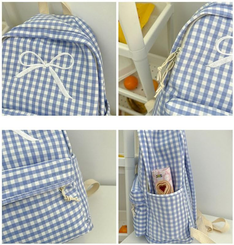 KAOBIO Womens Small Cute Trendy Plaid Preppy Backpack Y2K Aesthetic Kawaii Bow Checkered Daypack Coquette Laptop Bag