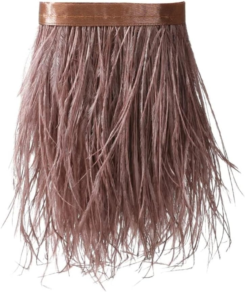 Ostrich Feathers Trims Fringe with Satin Ribbon Tape - for Dress Sewing Crafts Costumes Decoration Pack of 2 Yards (White)