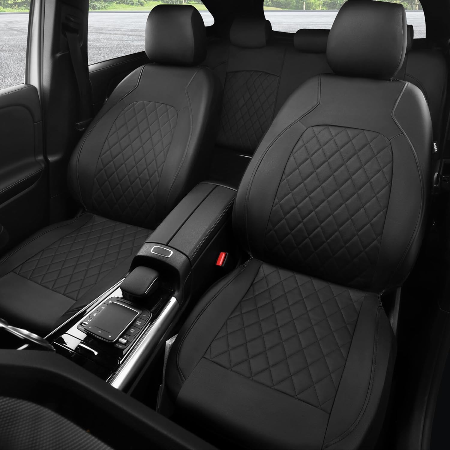 Car Seat Cover Leather Front Seats 2 Pieces, Automotive Front Seat Covers with Comfortable Mesh Back, Full Arround, Universal Fit Waterproof Seats Cushions Protectors for Sedan Vans SUV (Black) image number 5