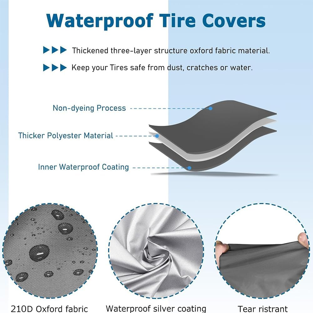4 Pack/Set 210D Oxford Wheel Covers, Storage Tote Bags with Handle,Adjustable Waterproof 32In Tire Covers Protection Covers in Diameter-Black/Silver (L：Fits Tire Diameters 29''-31.75''/73-80Cm) image number 4