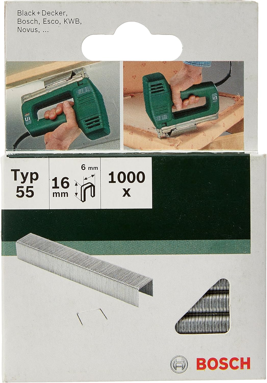 Bosch 1000X Narrow Crown Staples Type 55 (Textiles, Carpet, Acoustic Panels, Lawn Carpet, 6 X 1.08 X 12 Mm, Accessories Tacker, Staple Gun) image number 2
