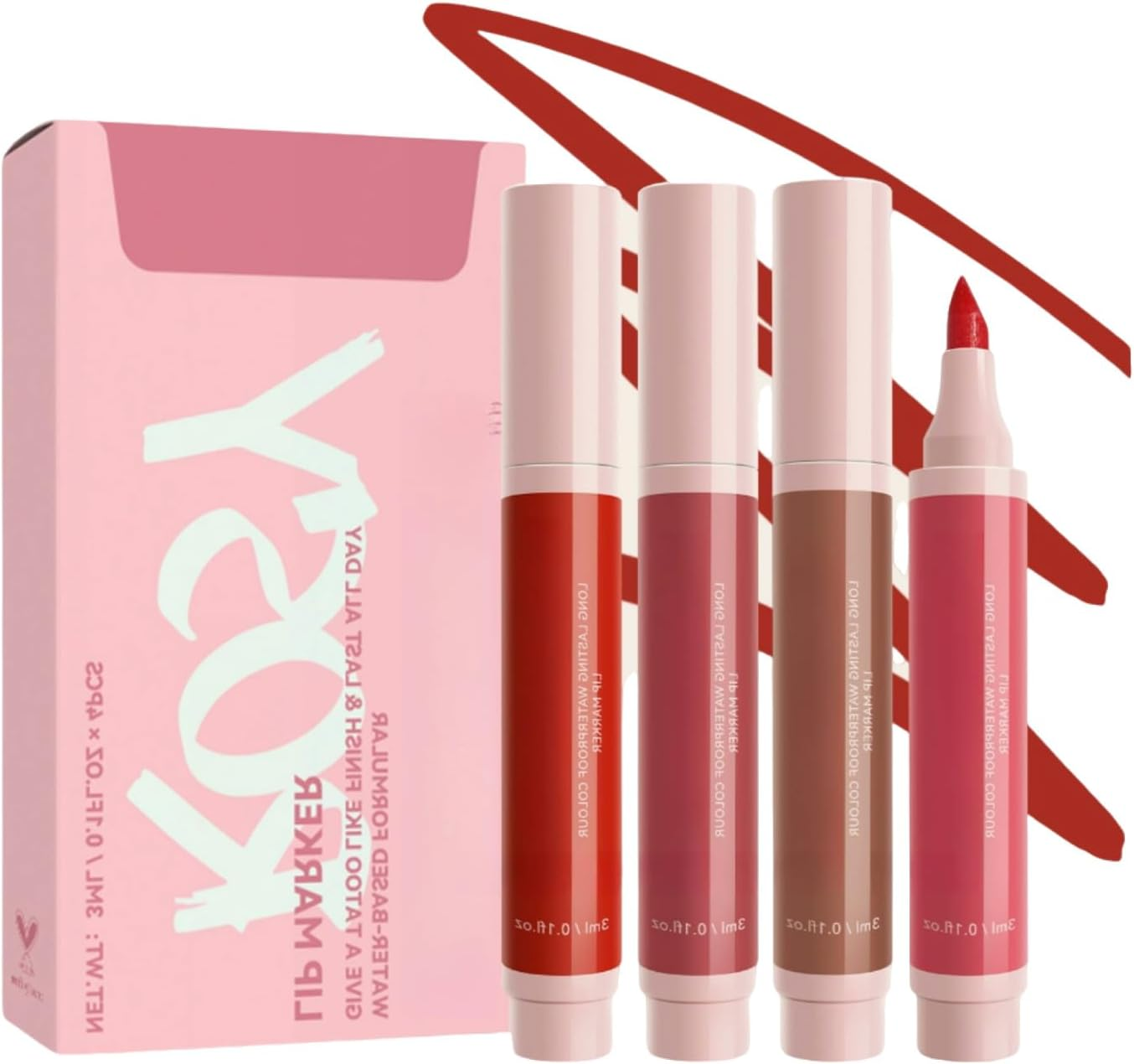 4Colors Lip Stain Marker &ndash; Long-Lasting Waterproof Lip Tint, High-Pigment Smudge-Proof Lip Stain Pen, 3Ml/Each image number 5