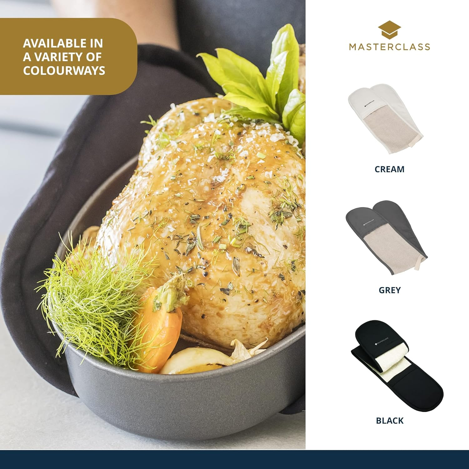 Masterclass Oven Gloves, Heat Resistant, Duble-Sided, Heavy-Duty Cotton, Black