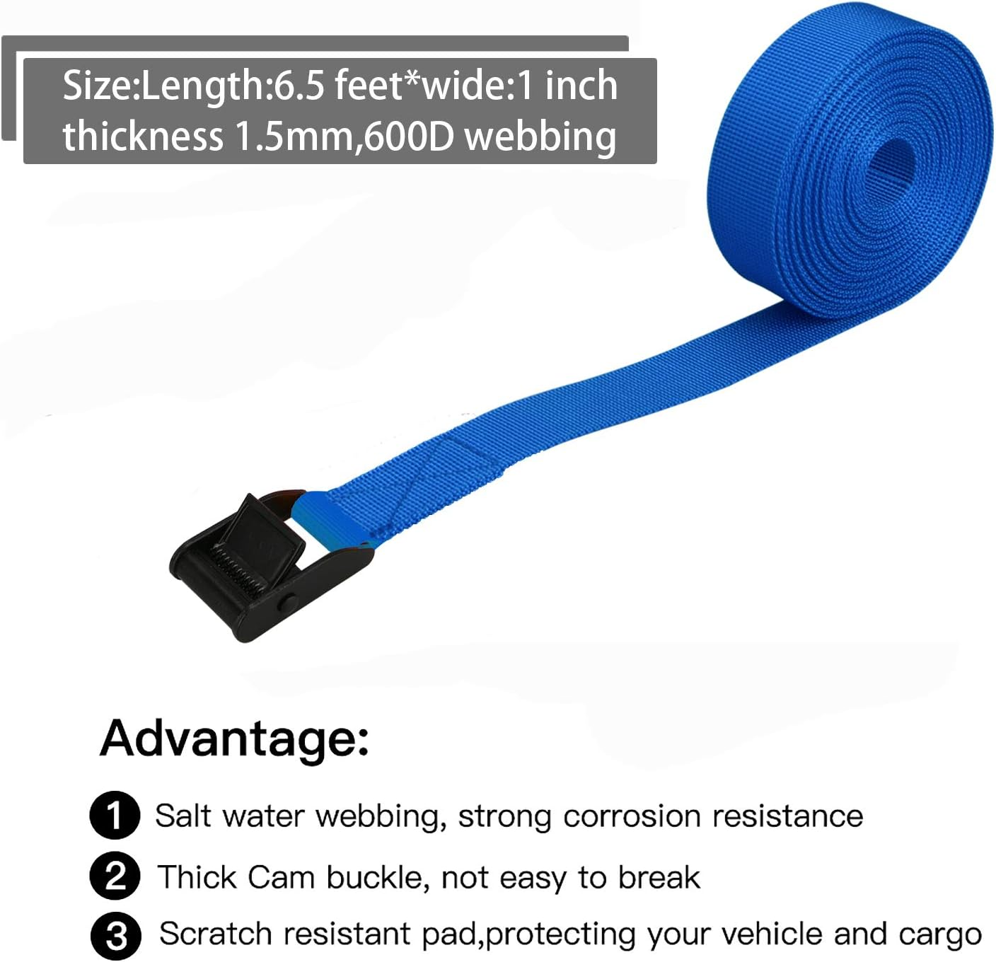 Premium Lashing Strap Short 1" X 6.5 Ft, Cam Buckle Tie down Straps Heavy Duty Secure Straps up to 700 Lbs Capacity for Motorcycle,Sup, Kayak, Canoe, Surfboard, Cargo, Boat,Trailer, Luggage