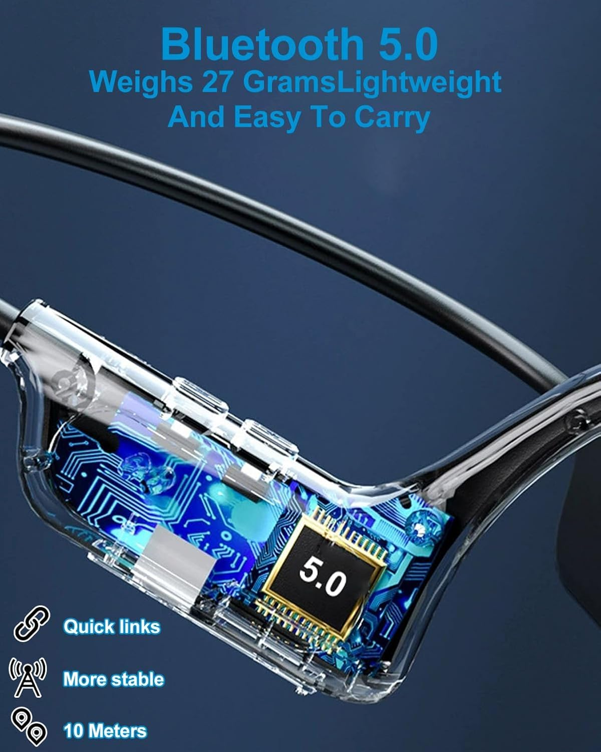 Bone Conduction Headphones Bluetooth 5.2 Wireless Sports Headphones with IP65 Waterproof HD Microphone Headphones Sport for Jogging Running Cycling Ergonomic Design Long Battery Life up to 12 Hours image number 5