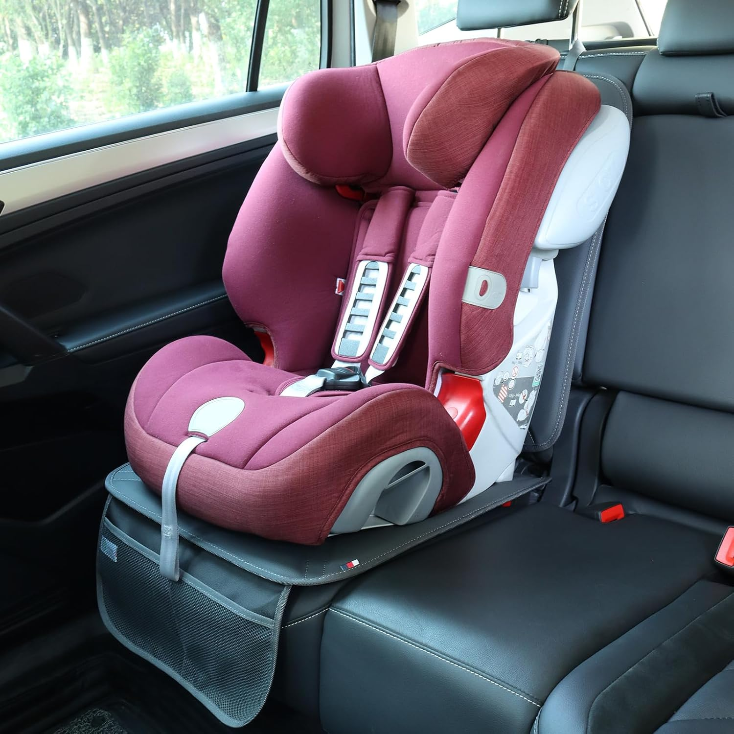 Car Seat Protector Leather Waterproof Child Safety Seat Protector Cover with Thick Pad and 2 Large Pockets Durable Kick Mat for All Auto Seat (Deep Gray) - Deep Gray image number 3