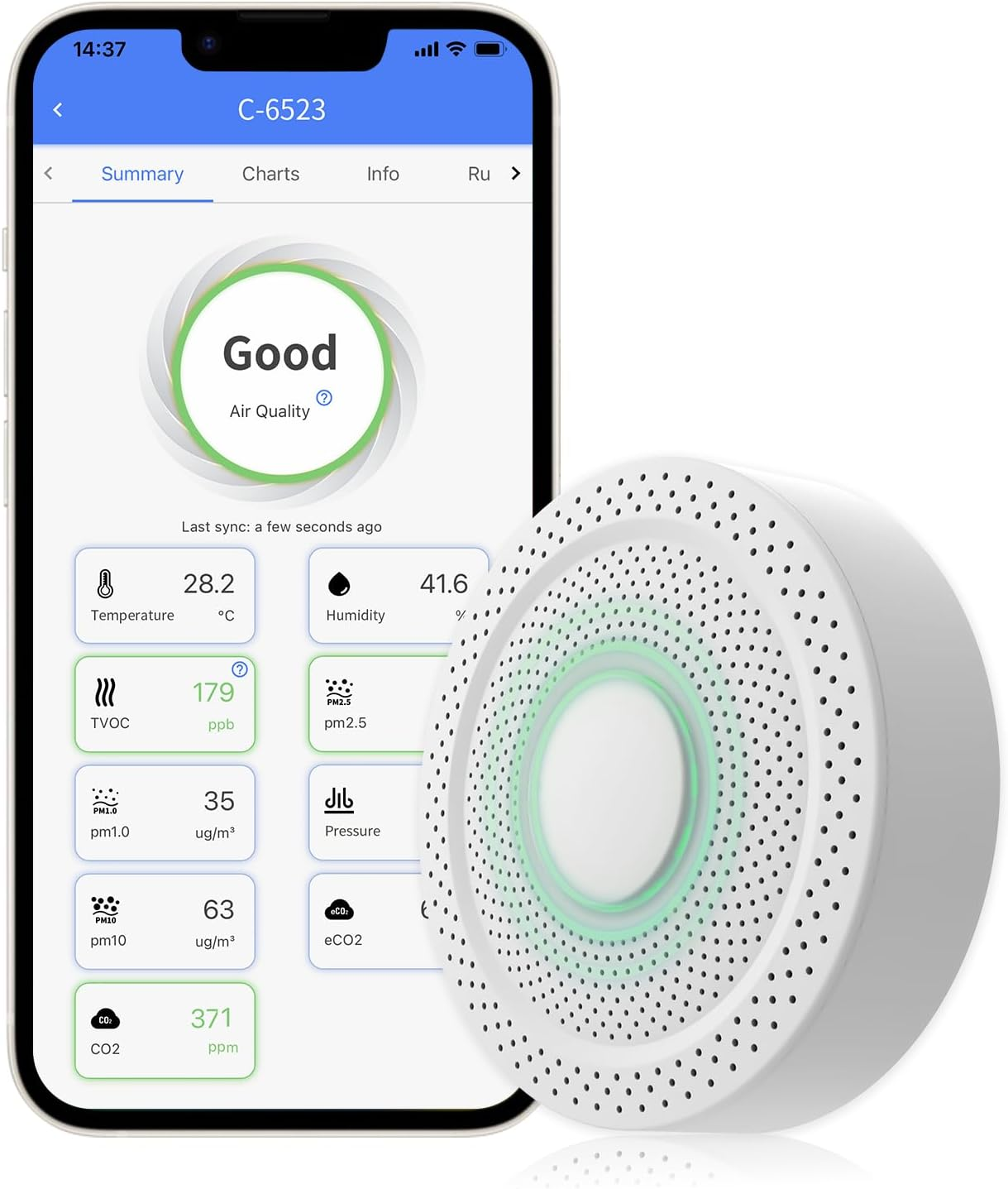 Ubibot AQS1 9-In-1 Air Quality Monitor - PM1/2.5/10, TVOC, Co2/Co2E, Temperature & Humidity, Multiple Alerts, Wifi/Rs485 Connectivity, Free Public Cloud Platform, Support Local Network Deployment. image number 2