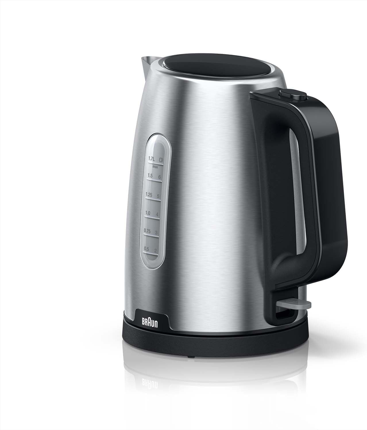Braun Household Purshine WK1500BK, Electric Kettle with 360&deg; Rotating Base, Water Level Indicator, Cable Storage, Auto Shut-Off Function, 1.7L Capacity, 2200W, Black
