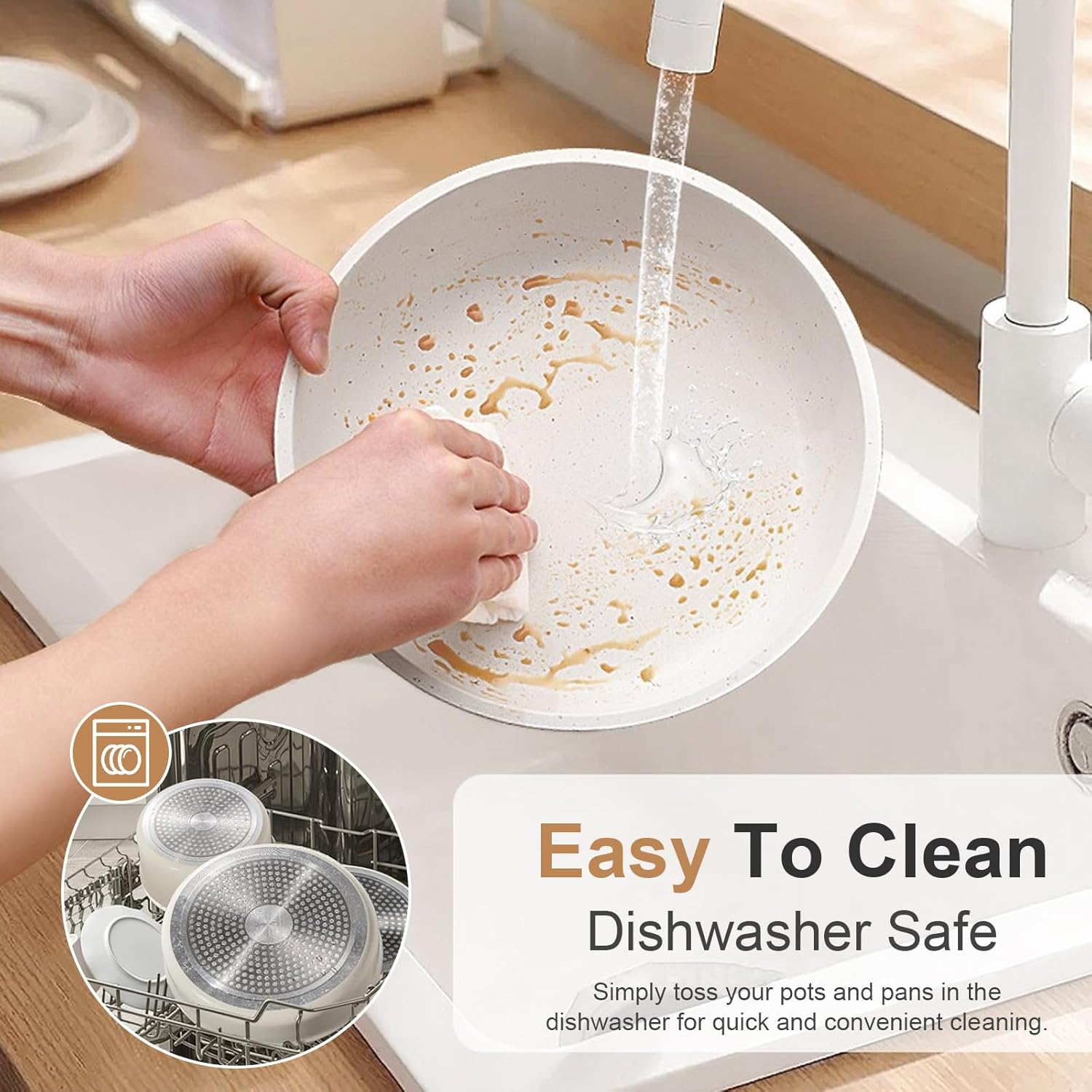 20 Pcs Pots and Pans Set Non Stick, Ceramic Cookware Set Detachable Handle, RV Kitchen Cooking Set Removable Handles, Stackable Non-Stick Pots Set for All Stoves and Oven Safe, Cream White