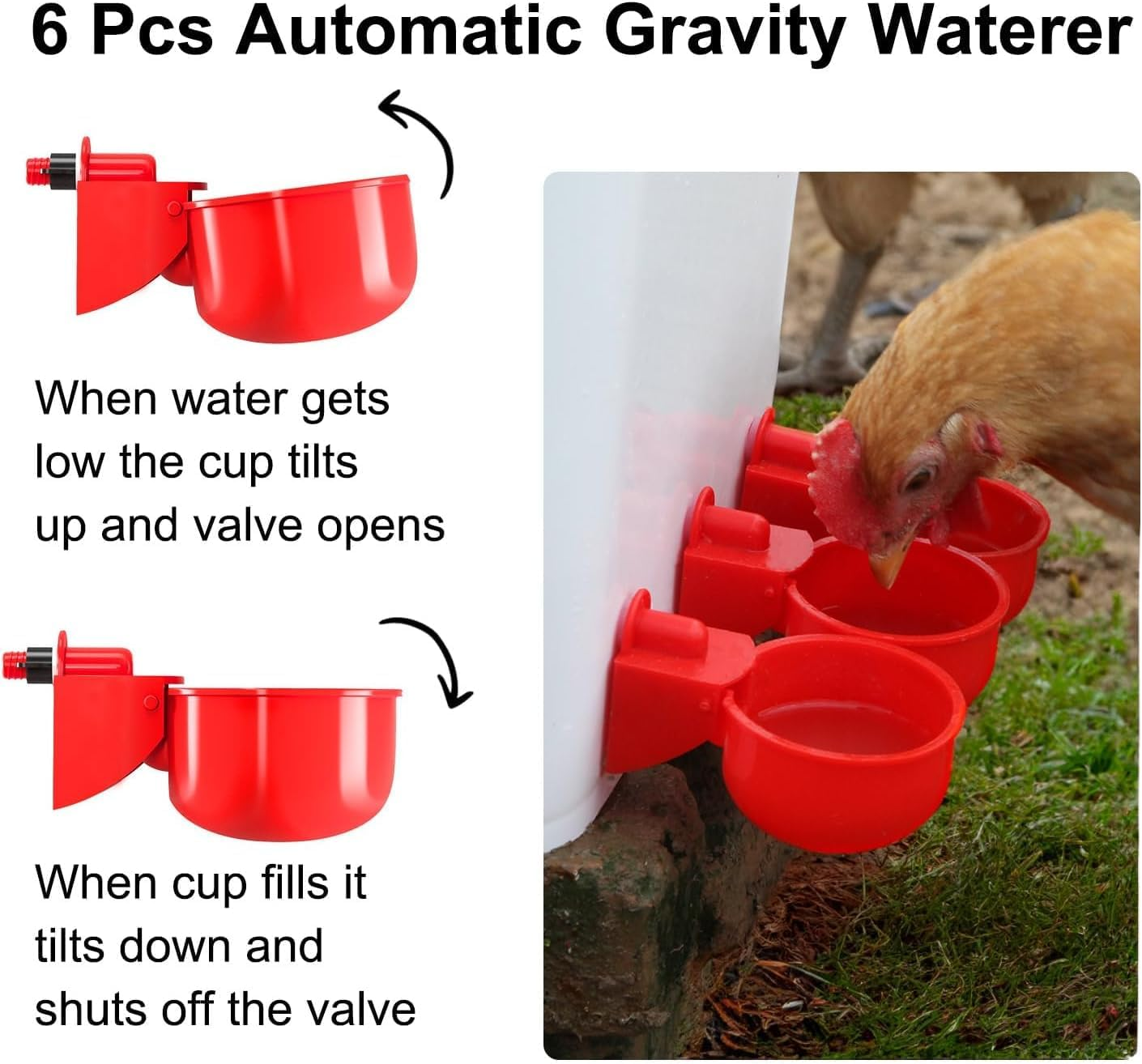 Chicken Feeder No Waste Automatic Poultry Feeder DIY Chicken Feeders and Waterer Set 6 Chicken Feeders Ports with 6 Chicken Water Cups Auto Chicken Feeder Kit image number 5