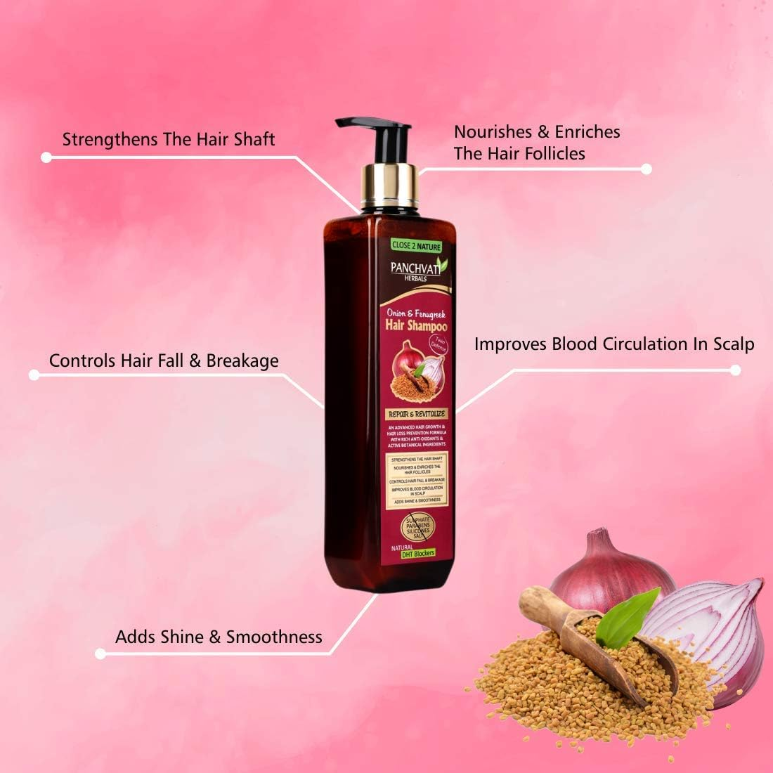 Panchvati Onion Fenugreek Hair Shampoo, 300 Ml - No Sulphate, No Parabens, No Silicon & Salt