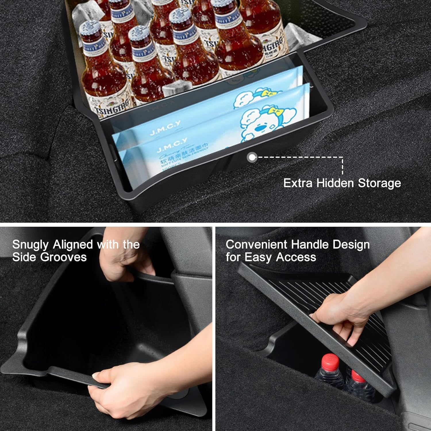 Car Rear Trunk Organizer with Lids for Tesla Model Y Juniper 2025 2026 TPE Side Cargo Storage Boxes TPE Waterproof Boot Tidy Bins Interior Accessories (Black) image number 2