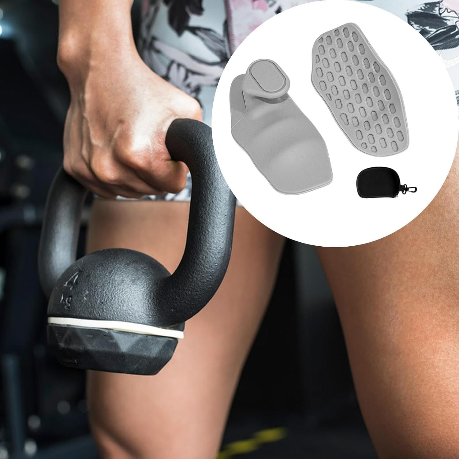 2Pair Gym Grips for Weight Lifting Workout Gloves for Men Women Pull up Grips Gym Grips Fingerless for Exercise Gymnastics Training (Grey) image number 2