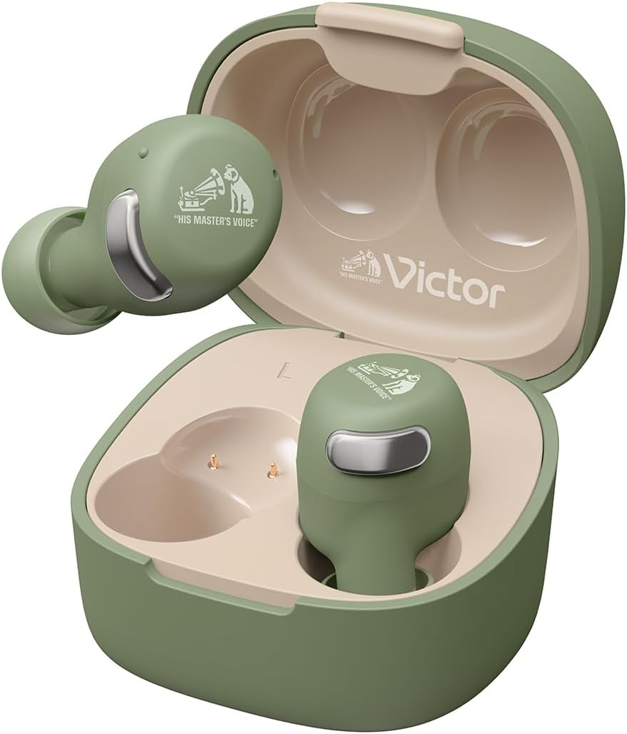 JVCKENWOOD Victor HA-A30T2-G Wireless Earphones, Bluetooth Ver.5.3, Noise Canceling, App-Compatible, Multipoint, Total 27 Hours Playback, Microphone Included, Small, Lightweight, Outside, Waterproof,