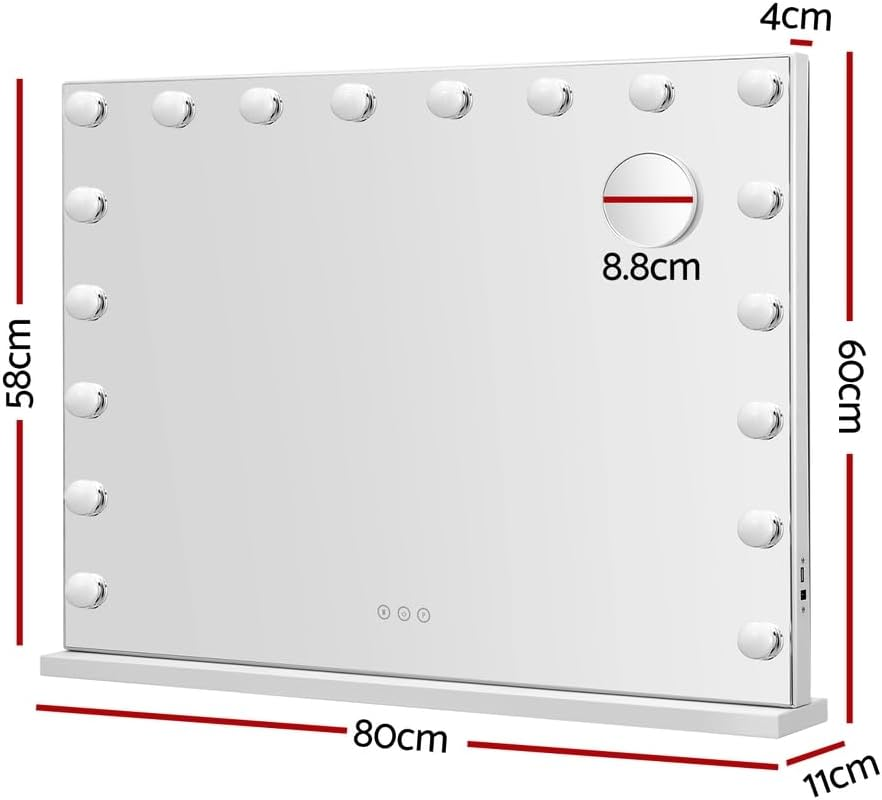 Embellir Makeup Mirror, 80 X 58Cm Hollywood Vanity Mirrors Beauty Cosmetic Dressing Bathroom Decor, 18 LED Light Bulbs with Tabletop Lights Rectangle Dimmable