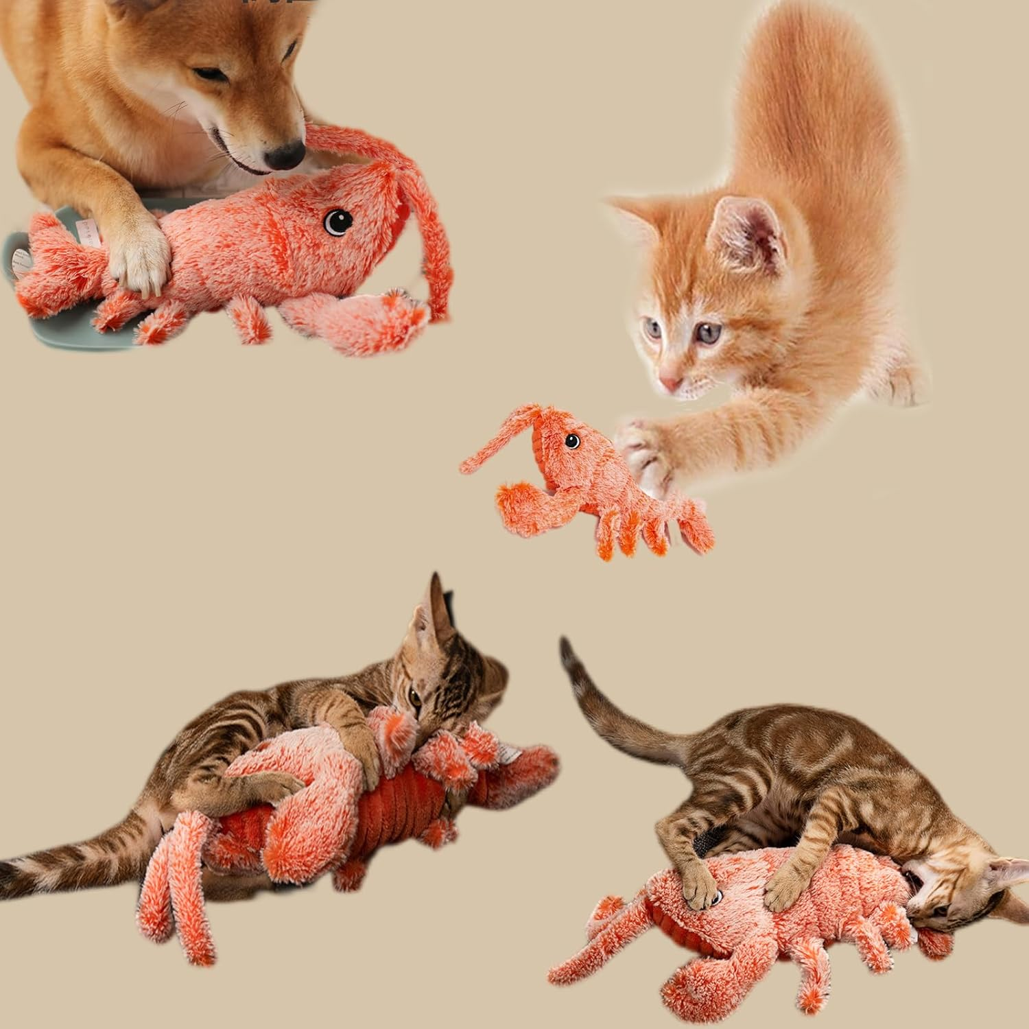 ANXINGJU NEPHEW Flopping Lobster Toy,Usb Rechargeable Washable Wiggle Lobster Toy Includes 2 Packs of Catnip for Cats up to 15 Lbs image number 3