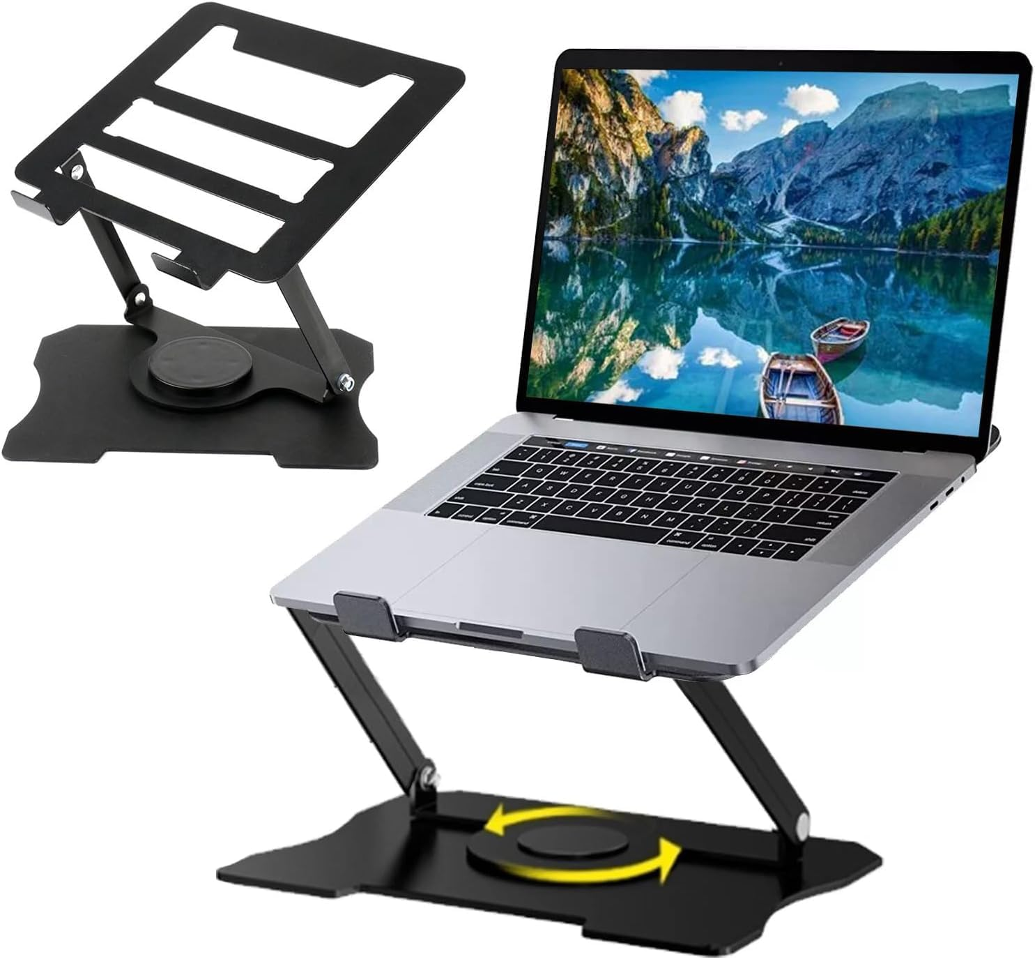 Adjustable Laptop Stand for Desk with 360 Base, Ergonomic Laptop Riser, Mount, Holder Notebook Computer Stand for Macbook Air Pro, HP, Dell, XPS, HP 16" Laptops (Black, Big Size) image number 5