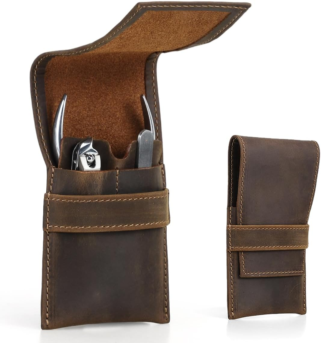 CONTACTS Full Grain Leather Empty Manicure Kit Case for Men Travel Nail Clipper Pouch Small Personal Care Tools Pouch by Handmade (Case Only) image number 4