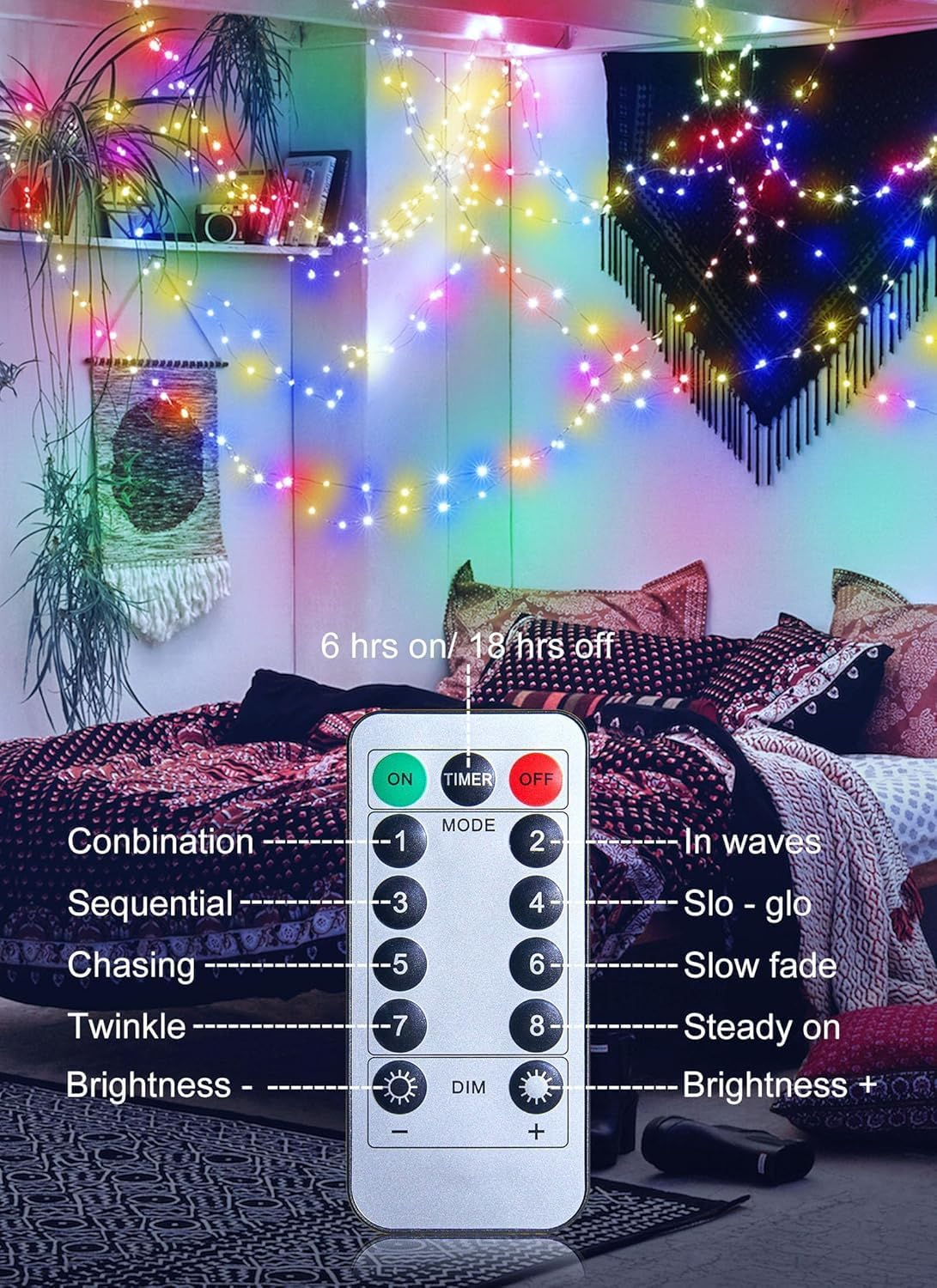 2Pack 10M 100LED Fairy Lights Battery Operated with Remote, String Lights Battery Powered Led Twinkle Fairy Lights, Firefly Starry String Lights DIY Party Wedding Christmas Decoration (Colored) image number 1