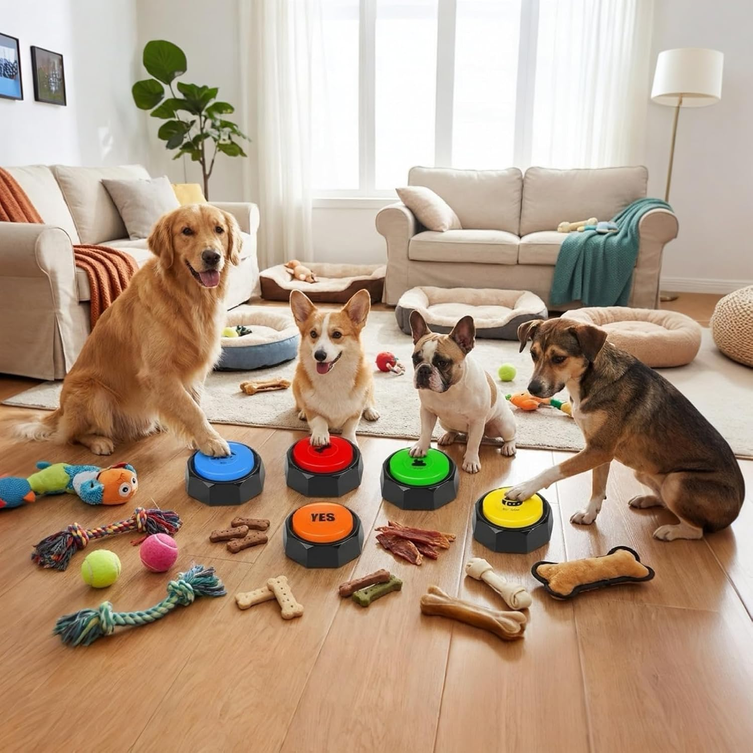 MMGGAISH 8 Dog Buttons, Talking Dog Buttons, 30 Seconds Dog Buttons, 4 Multidirectional Patchwork Dog Button Pads and 50 Stickers to Teach Your Dog to Speak image number 5