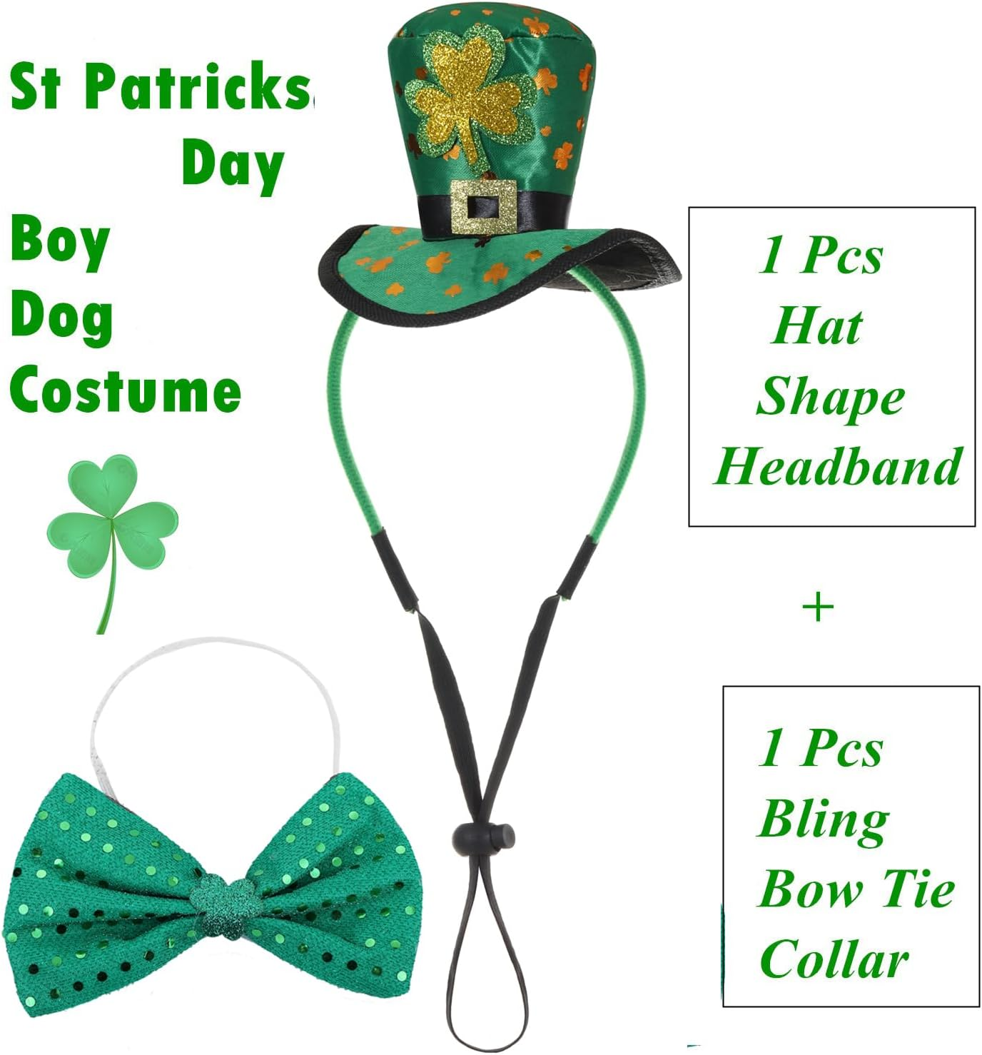 St Patricks Day Dog Costume - St. Patty'S Day Doggie Headband and Green Bow Tie Kit image number 2