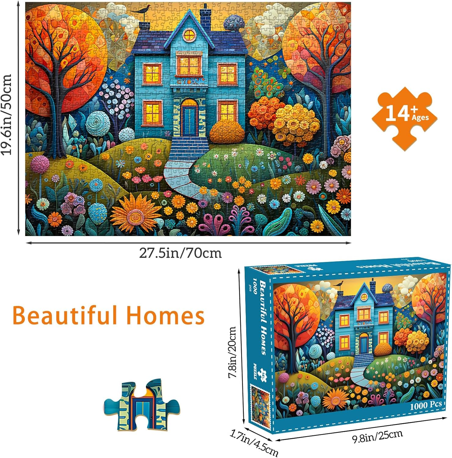 Chalzidar Jigsaw Puzzles for Adults 1000 Pieces, Interlock Perfectly Letter on Back No Dust, Home Decor Birthday Gift Toy for Men Women Elders Seniors, 1:1 Poster - Beautiful Homes image number 5