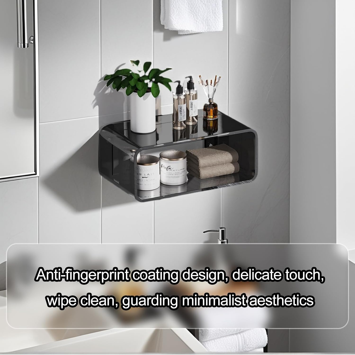 HOOMFIT Acrylic Floating Nightstand,Wall-Mounted Bedstead,Space-Saving Wll Mounted Bedside Shelf, Stylish & Durable for Bedroom,Home,Decor (45Cm, Clear) (White)