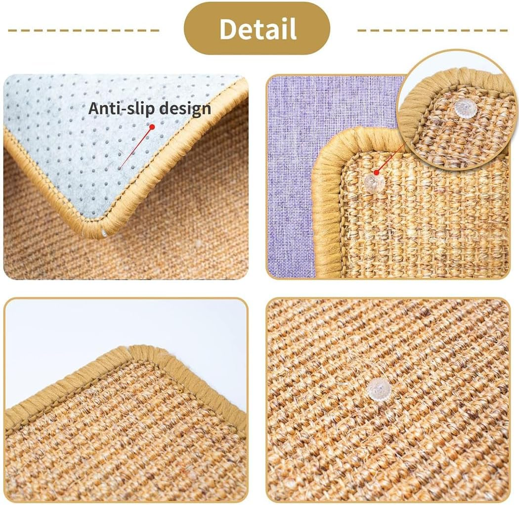 Cat Scratcher Mat 40X60Cm Natural Sisal Cat Scratching Pad for Indoor Cats Wall Mounted & Floor Cat Scratching Pad Anti-Slip Protect Sofa Couch for Cats Grinding Claws Nail with 10 Pins image number 5