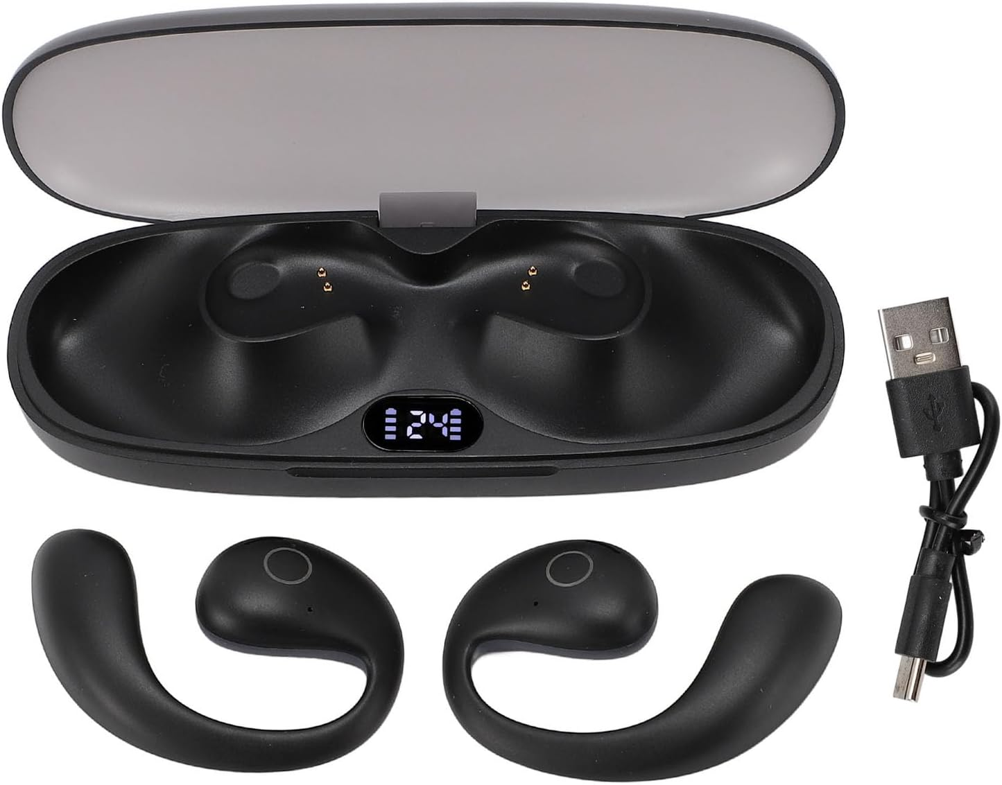 Fockety Wireless Earbuds, 5.4, Stereo Sound, Sports Earbuds, LED Display, 42 Hours Playtime, Deep Bass, Waterproof IPX7 Headphones with Ear Hook for Training, Running (Black) image number 2